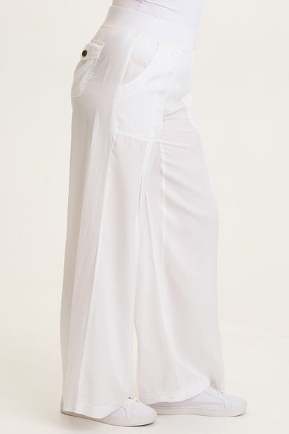 Dacia Tencel Twill Pleated Wide Leg Pull-On Waist Pant White - XCVI