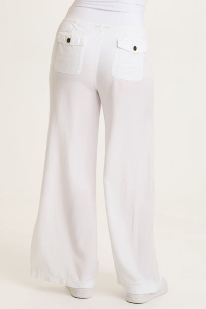 Dacia Tencel Twill Pleated Wide Leg Pull-On Waist Pant White - XCVI
