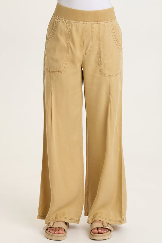 Dacia Tencel Twill Pleated Wide Leg Pull-On Waist Pant Sepia Pigment - XCVI
