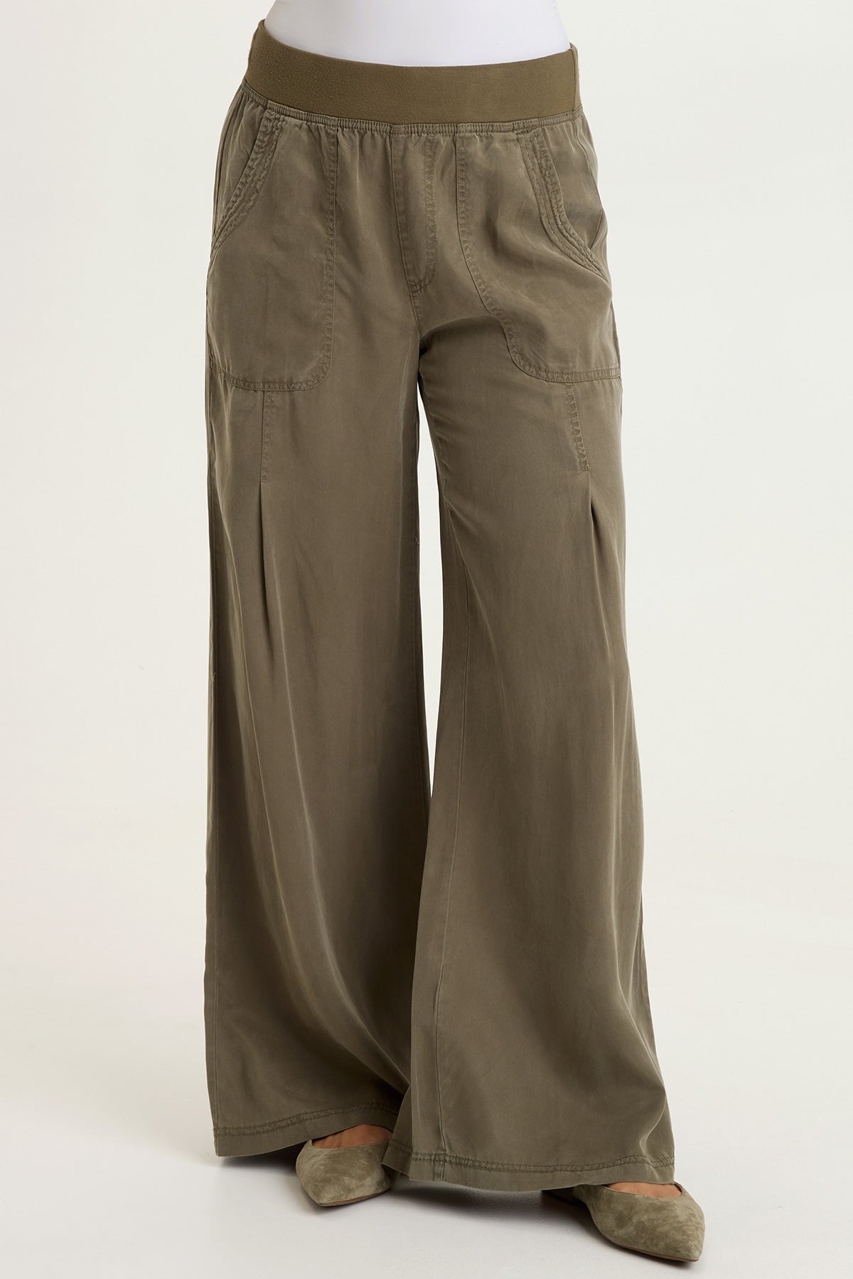 Dacia Tencel Twill Pleated Wide Leg Pull-On Waist Pant English Moss - XCVI