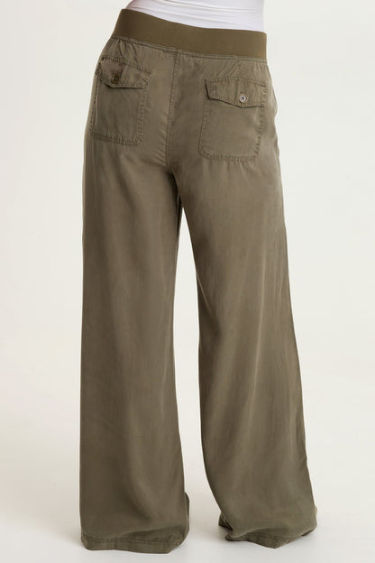 Dacia Tencel Twill Pleated Wide Leg Pull-On Waist Pant English Moss - XCVI
