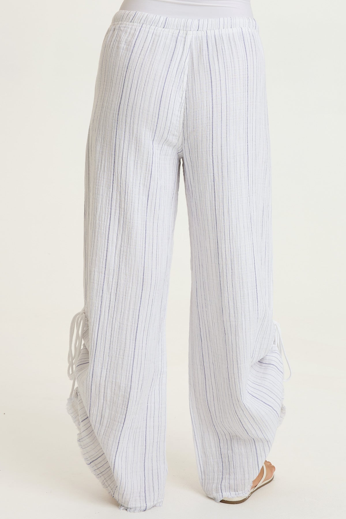 Muriel Indigo Stripe Gauze Cincable Leg Pull-On Waist Wide-Leg Pant White - XCVI