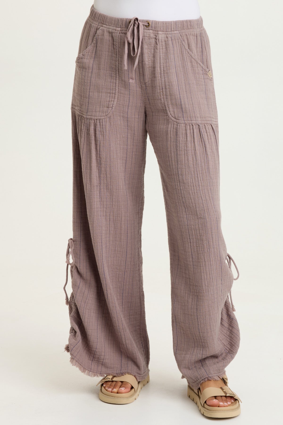 Muriel Indigo Stripe Gauze Cincable Leg Pull-On Waist Wide-Leg Pant Velvet Mink - XCVI