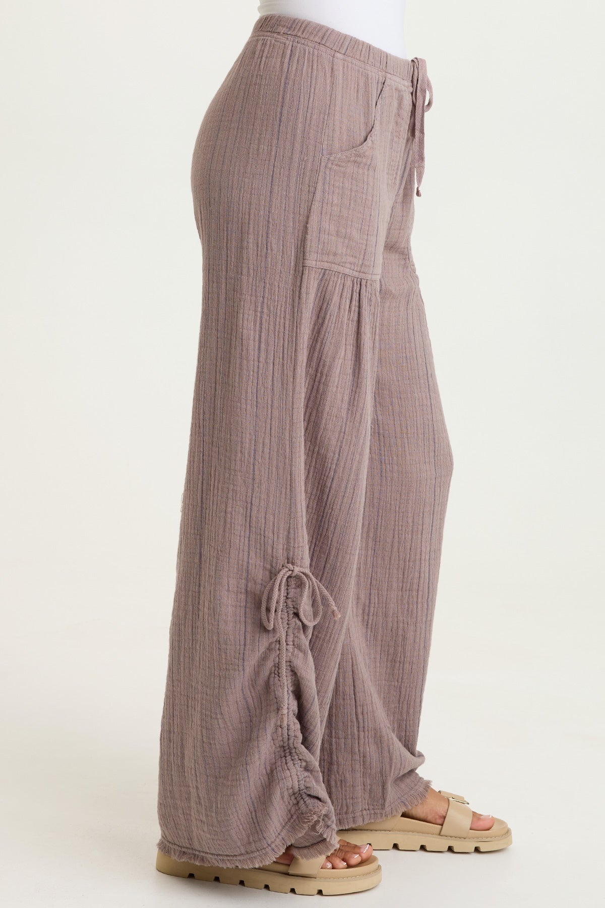 Muriel Indigo Stripe Gauze Cincable Leg Pull-On Waist Wide-Leg Pant Velvet Mink - XCVI