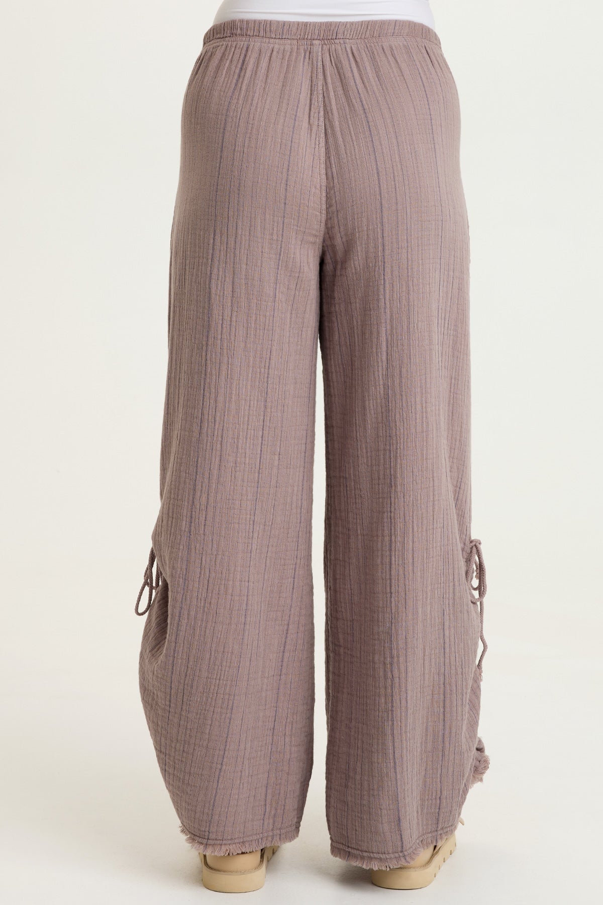 Muriel Indigo Stripe Gauze Cincable Leg Pull-On Waist Wide-Leg Pant Velvet Mink - XCVI
