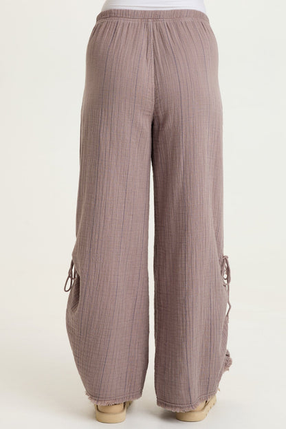 Muriel Indigo Stripe Gauze Cincable Leg Pull-On Waist Wide-Leg Pant Velvet Mink - XCVI