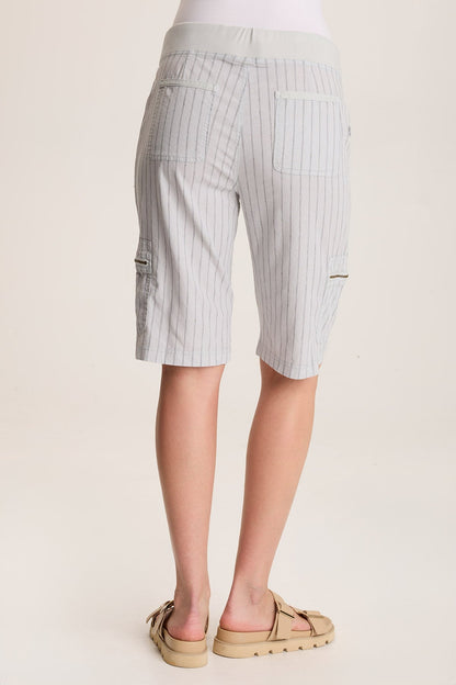 Favian Bermuda Linen Pinstripe Shorts with Cargo Pockets Grey Marble - XCVI