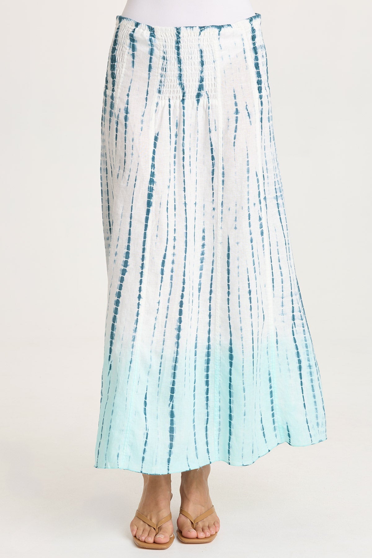 Blake Linen Smocked Waist Flouncy Skirt or Smocked Sleeveless Dress Elixir Wash Colossus - XCVI
