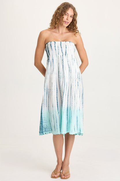 Blake Linen Smocked Waist Flouncy Skirt or Smocked Sleeveless Dress Elixir Wash Colossus - XCVI