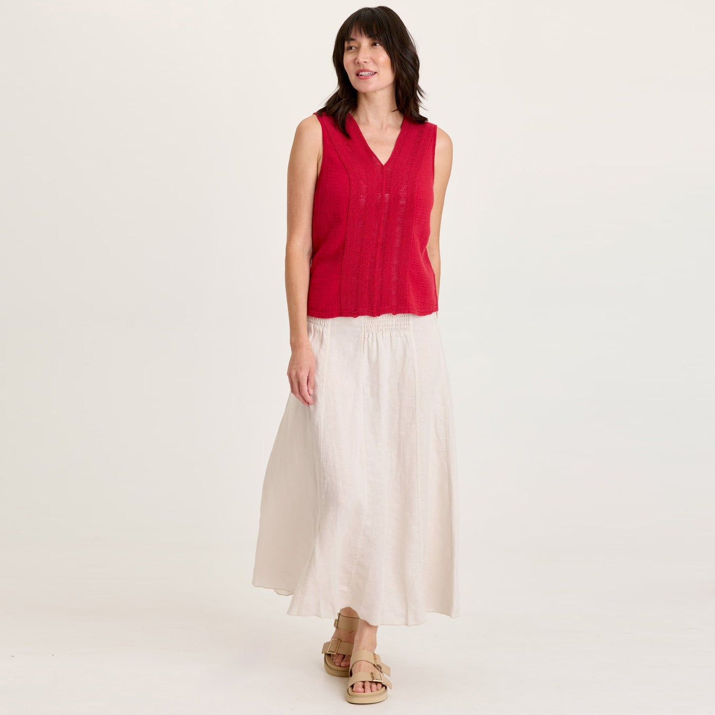 Blake Linen Smocked Waist Flouncy Skirt or Smocked Sleeveless Dress Sonic Silver - XCVI