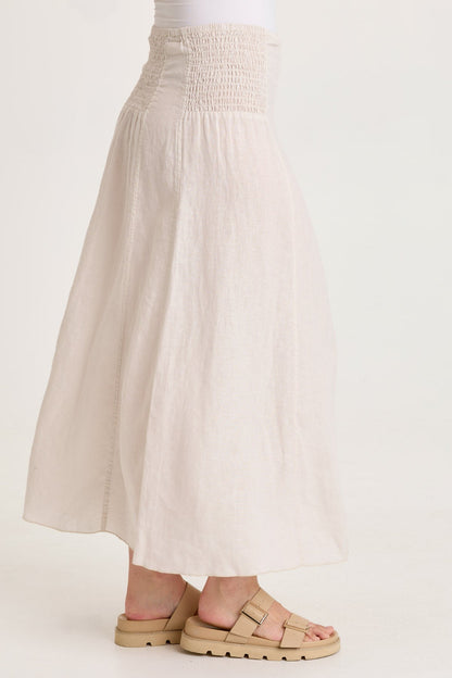 Blake Linen Smocked Waist Flouncy Skirt or Smocked Sleeveless Dress Sonic Silver - XCVI