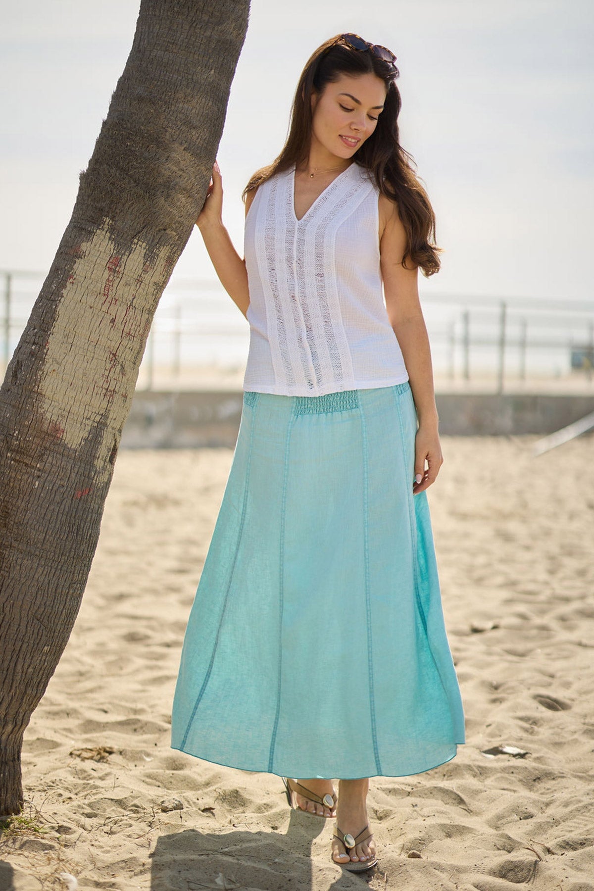 Blake Linen Smocked Waist Flouncy Skirt or Smocked Sleeveless Dress Mermaid Tail Pigment - XCVI