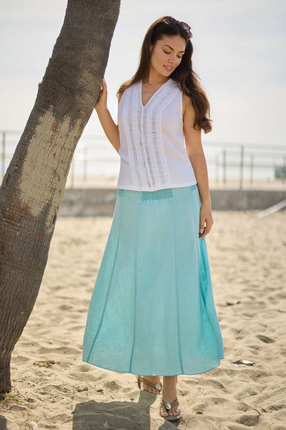 Blake Linen Smocked Waist Flouncy Skirt or Smocked Sleeveless Dress Mermaid Tail Pigment - XCVI