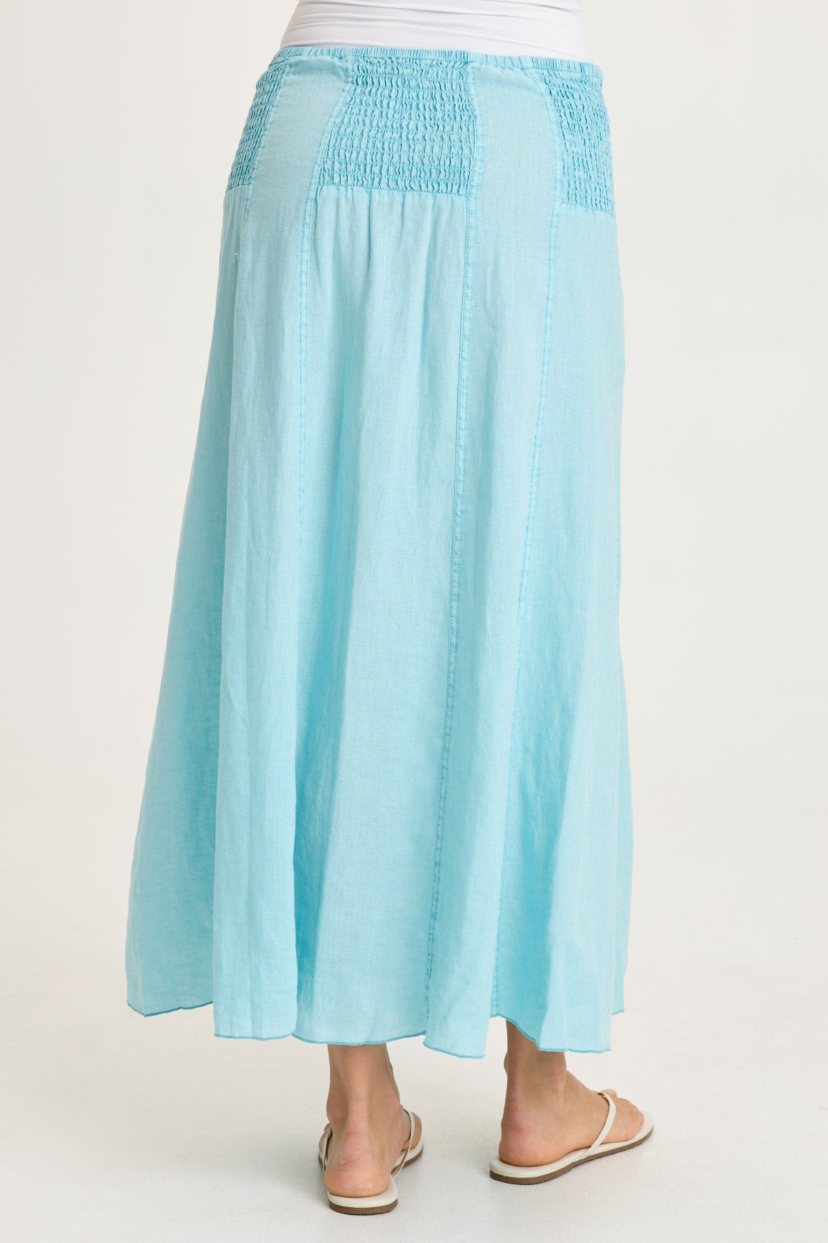 Blake Linen Smocked Waist Flouncy Skirt or Smocked Sleeveless Dress Mermaid Tail Pigment - XCVI