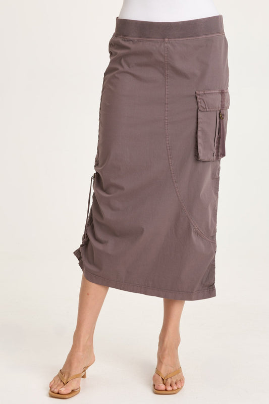Bindi Poplin Asymmetrical Side-Cinch Pull-On Midi Skirt Virtuoso Pigment - XCVI