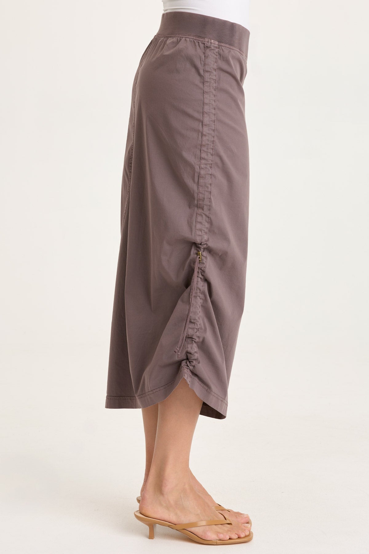Bindi Poplin Asymmetrical Side-Cinch Pull-On Midi Skirt Virtuoso Pigment - XCVI