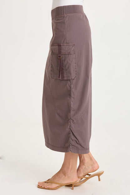 Bindi Poplin Asymmetrical Side-Cinch Pull-On Midi Skirt Virtuoso Pigment - XCVI