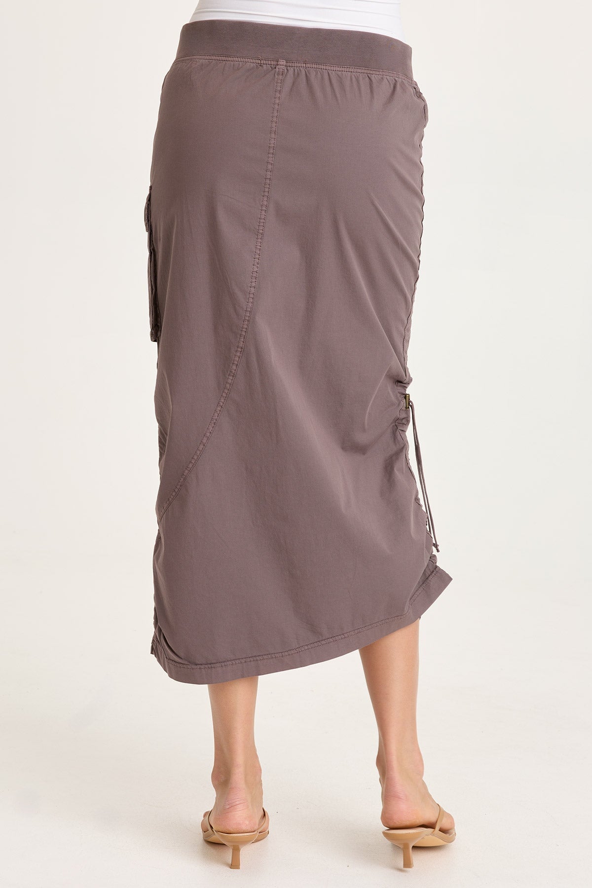 Bindi Poplin Asymmetrical Side-Cinch Pull-On Midi Skirt Virtuoso Pigment - XCVI