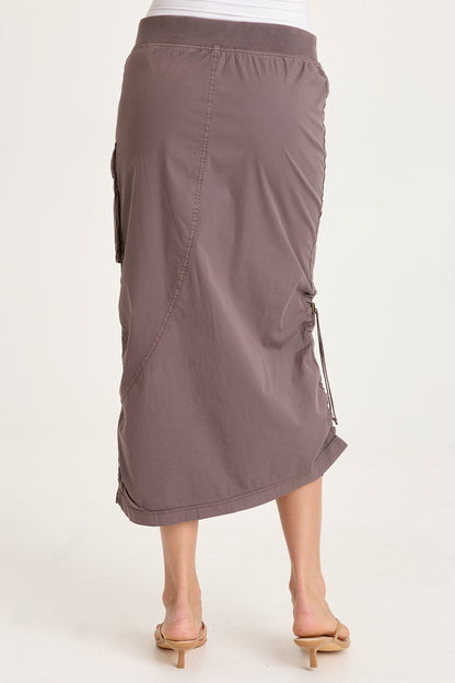 Bindi Poplin Asymmetrical Side-Cinch Pull-On Midi Skirt Virtuoso Pigment - XCVI