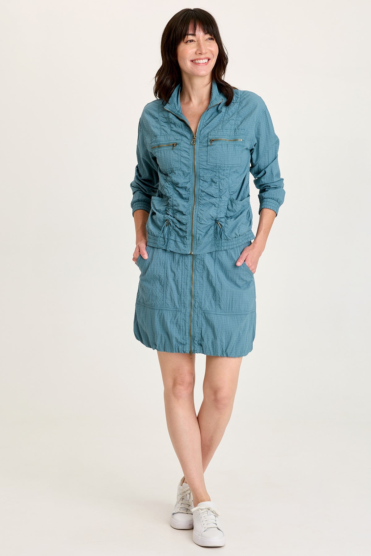 Corwyn Textured Stretch Sporty Zip-Front Bubble Hem Mini Skirt Dark Night - XCVI