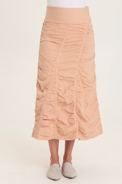 Wearables Poplin Gored Shirred Midi Skirt  - XCVI