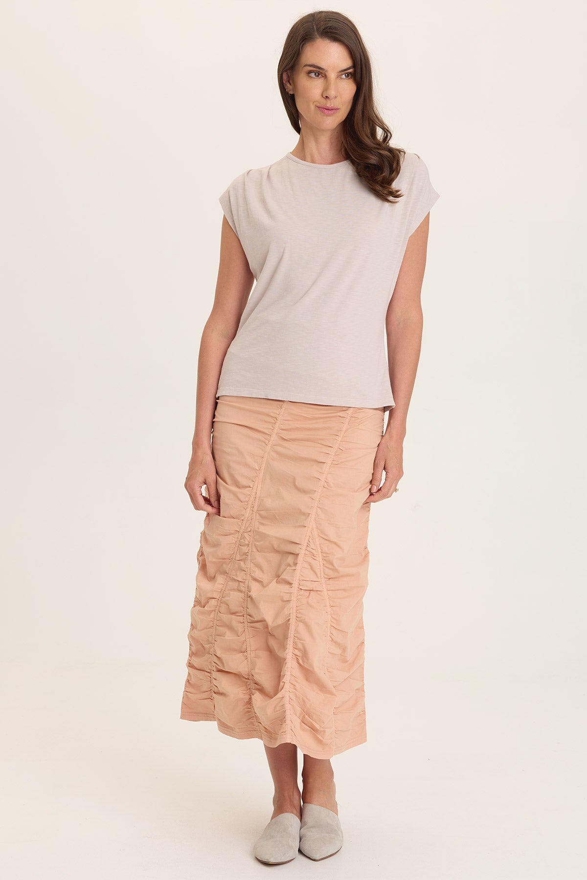 Wearables Poplin Gored Shirred Midi Skirt  - XCVI