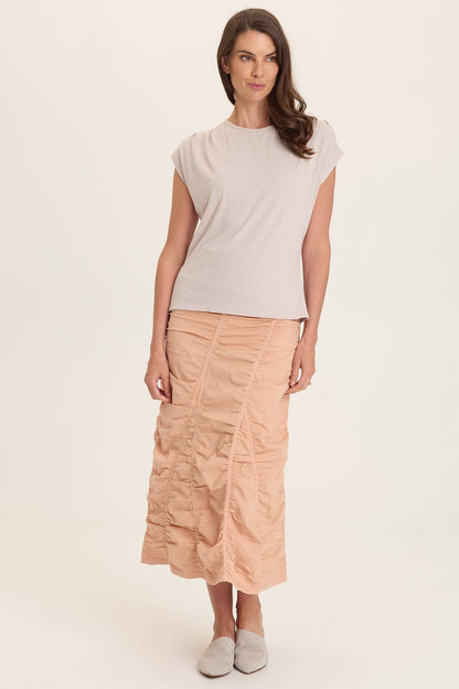 Wearables Poplin Gored Shirred Midi Skirt  - XCVI
