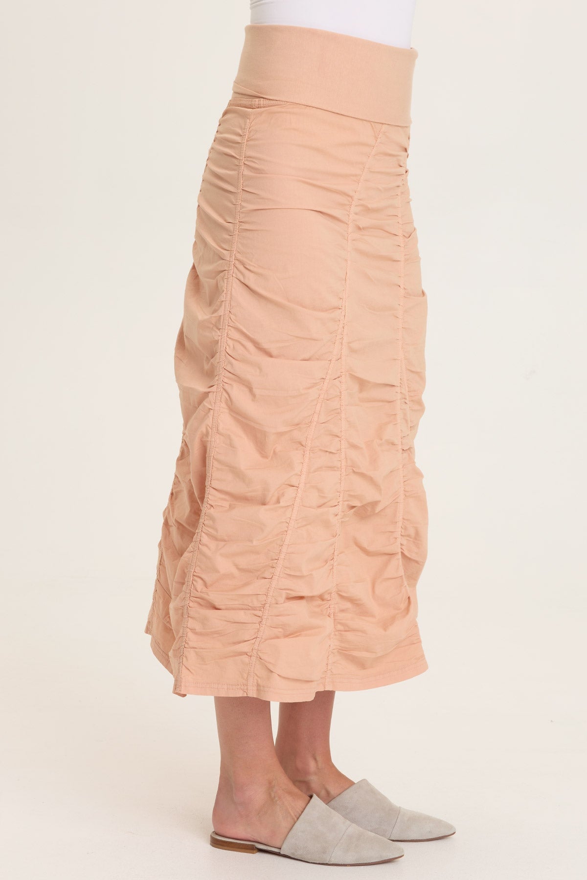 Wearables Poplin Gored Shirred Midi Skirt  - XCVI