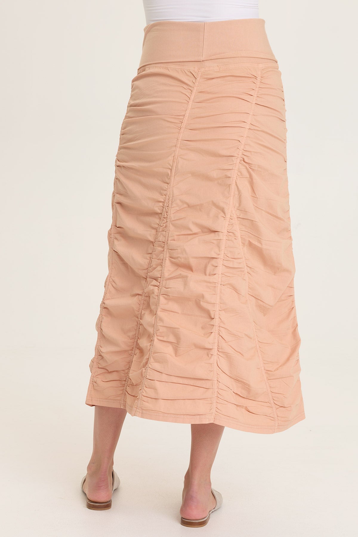 Wearables Poplin Gored Shirred Midi Skirt  - XCVI