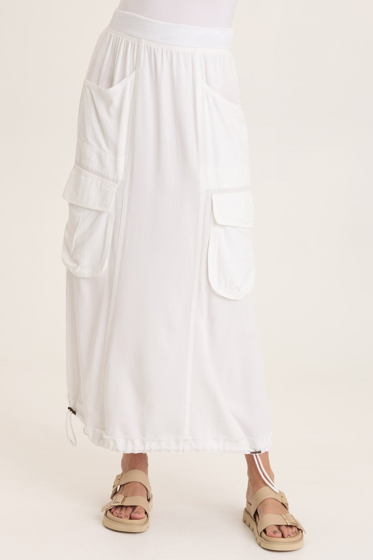 Wearables Ingram Twill Cargo Skirt with Cinchable Hem and Pull-On Elastic Waist White - XCVI