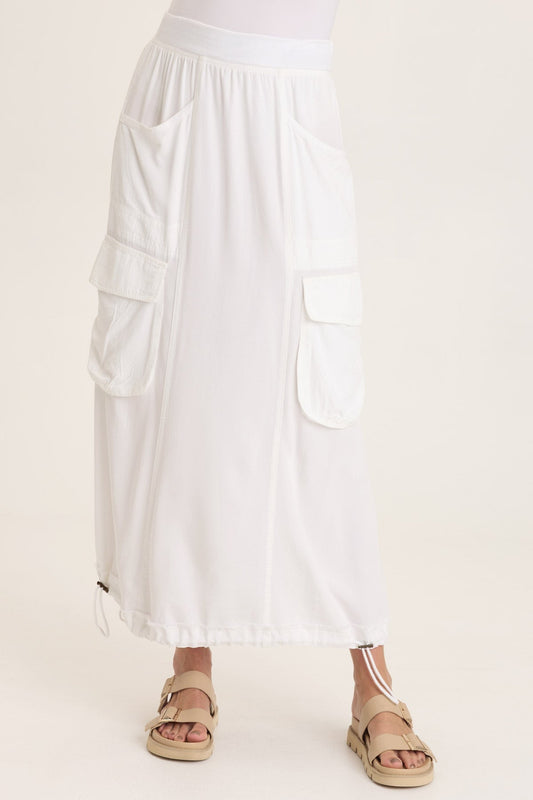 Wearables Ingram Twill Cargo Skirt with Cinchable Hem and Pull-On Elastic Waist White - XCVI