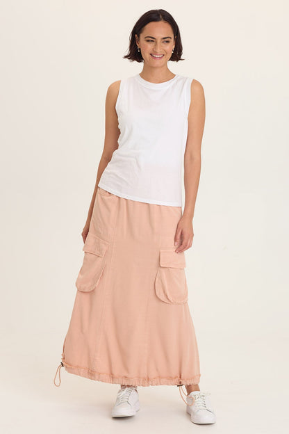 Wearables Ingram Twill Cargo Skirt with Cinchable Hem and Pull-On Elastic Waist Burnished Caramel Pigment - XCVI