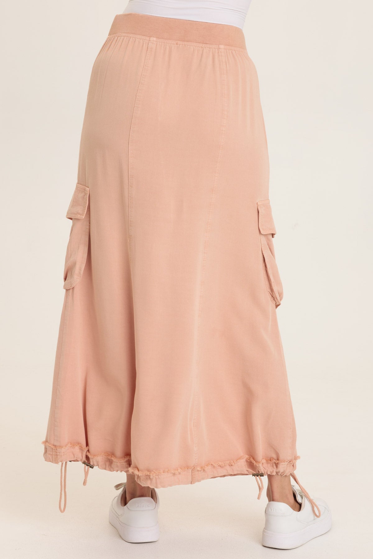Wearables Ingram Twill Cargo Skirt with Cinchable Hem and Pull-On Elastic Waist Burnished Caramel Pigment - XCVI