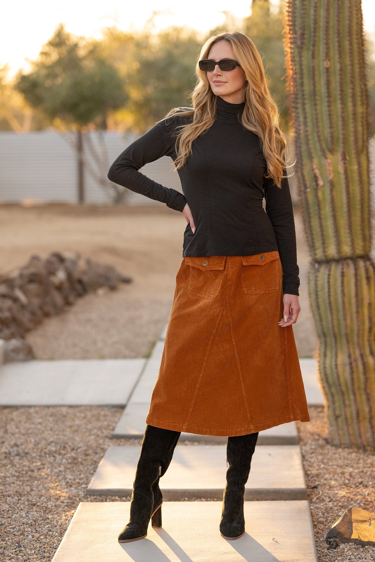 Wearables Alto Corduroy Midi Skirt Maple Glaze Pigment - XCVI