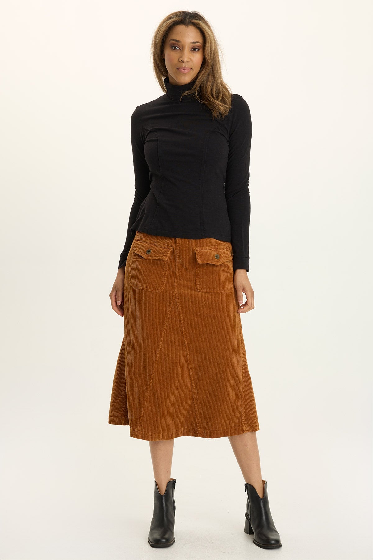 Wearables Alto Corduroy Midi Skirt Maple Glaze Pigment - XCVI