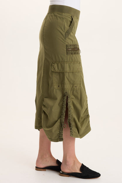Shea Poplin Cinchable Ruched Pull-On Midi Skirt Thicket Pigment - XCVI