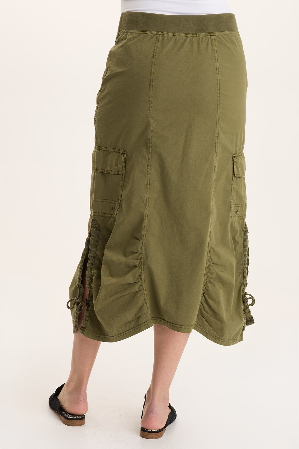 Shea Poplin Cinchable Ruched Pull-On Midi Skirt Thicket Pigment - XCVI