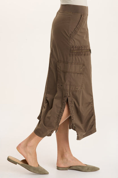 Shea Poplin Cinchable Ruched Pull-On Midi Skirt Oak Creek Pigment - XCVI