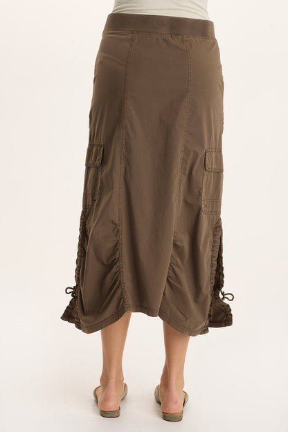 Shea Poplin Cinchable Ruched Pull-On Midi Skirt Oak Creek Pigment - XCVI