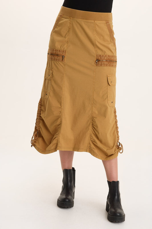Shea Poplin Cinchable Ruched Pull-On Midi Skirt Goldenrod Pigment - XCVI