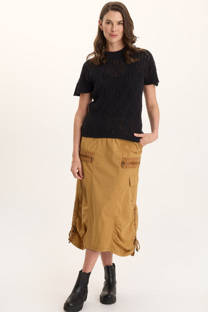 Shea Poplin Cinchable Ruched Pull-On Midi Skirt Goldenrod Pigment - XCVI
