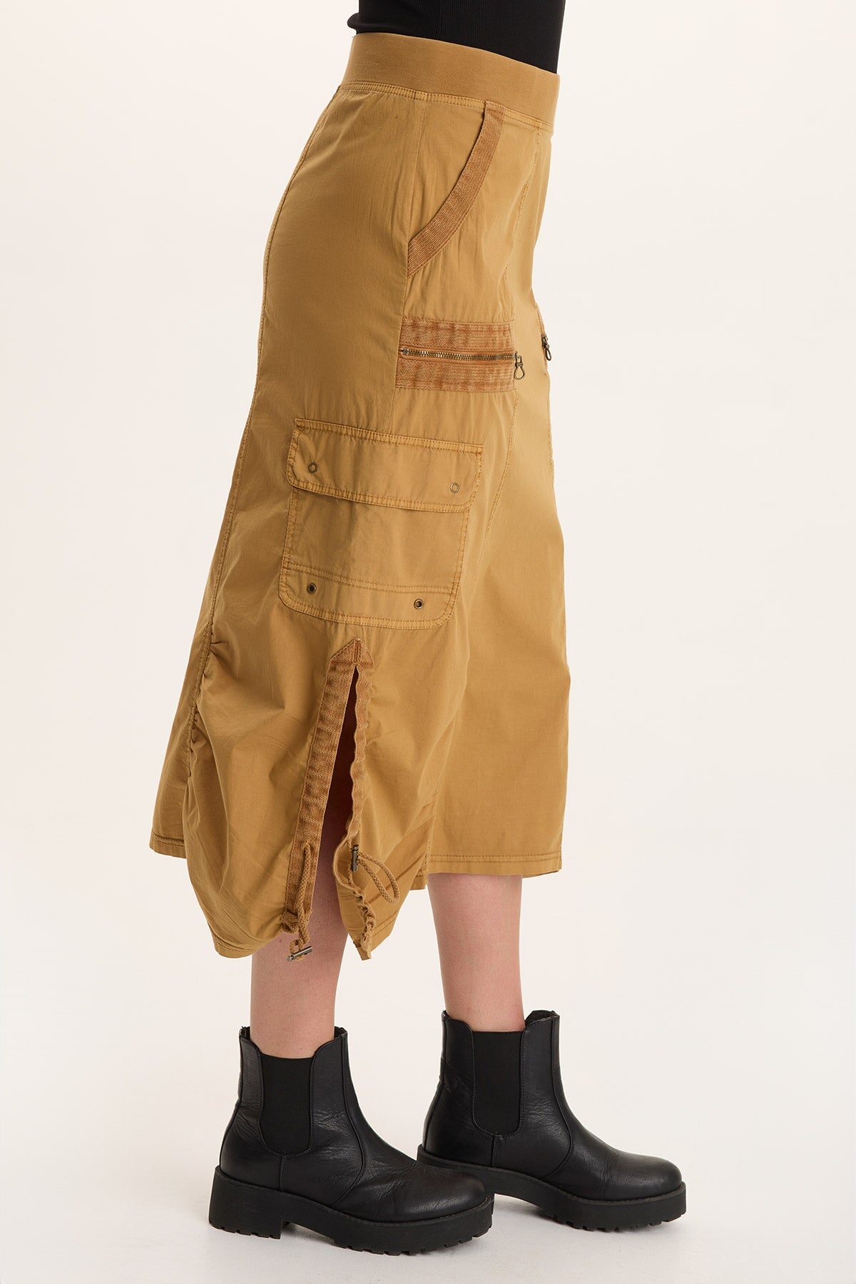 Shea Poplin Cinchable Ruched Pull-On Midi Skirt Goldenrod Pigment - XCVI
