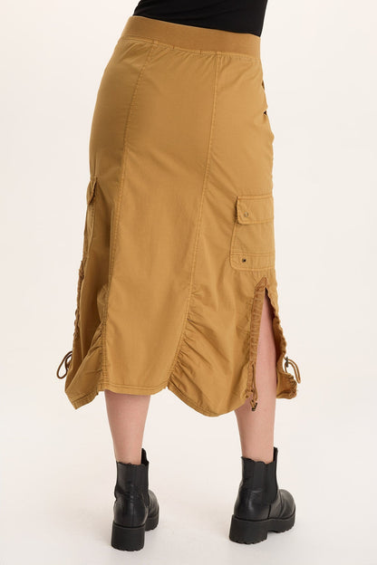 Shea Poplin Cinchable Ruched Pull-On Midi Skirt Goldenrod Pigment - XCVI