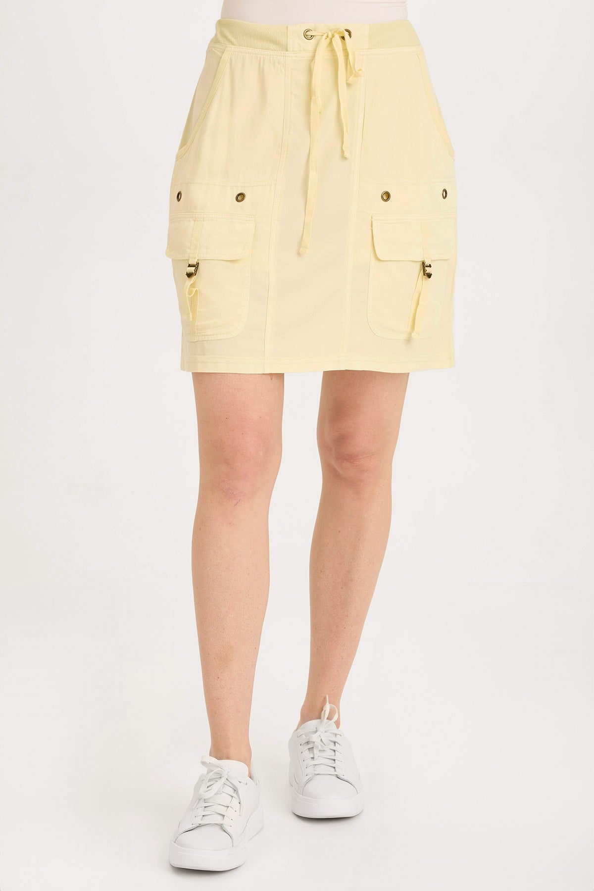 Wearables Leto Twill Drawstring Cargo Mini Skirt Lemon Meringue Pigment - XCVI
