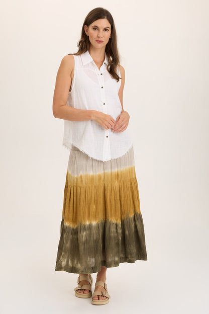 Wearables Paigene Gauze Tiered Flowy Midi Skirt Tricolor Ombre Voyage - XCVI