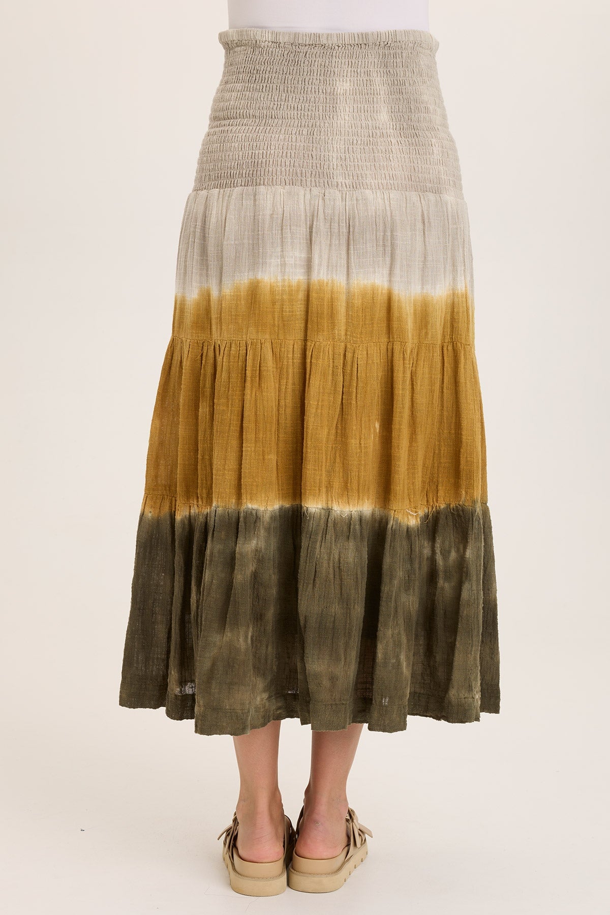 Wearables Paigene Gauze Tiered Flowy Midi Skirt Tricolor Ombre Voyage - XCVI