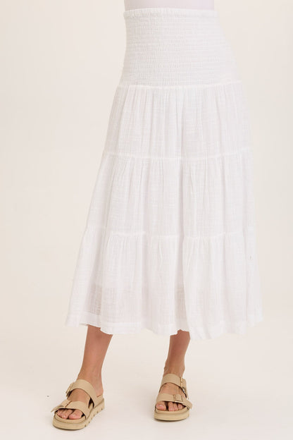 Wearables Paigene Gauze Tiered Flowy Midi Skirt White - XCVI