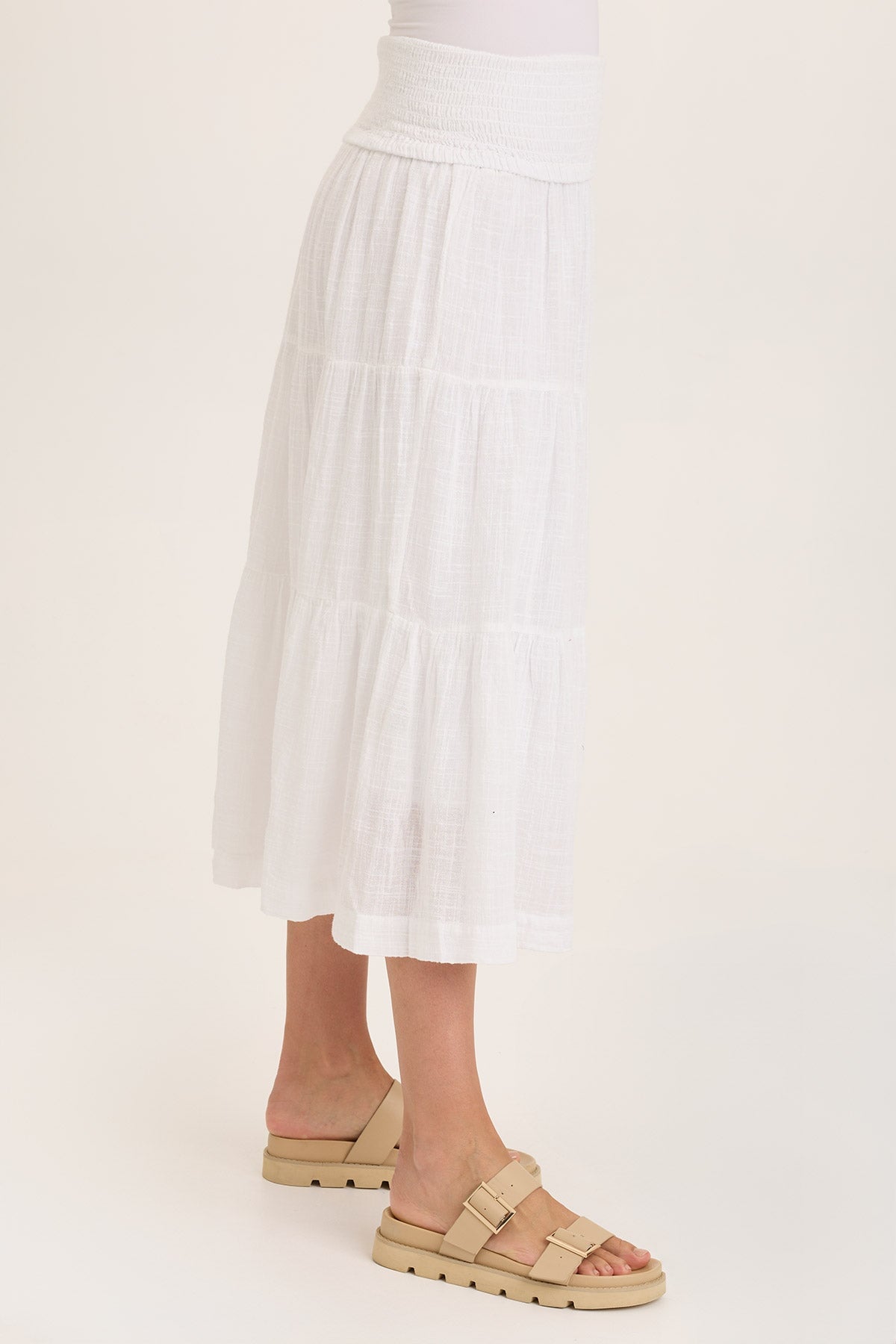 Wearables Paigene Gauze Tiered Flowy Midi Skirt White - XCVI