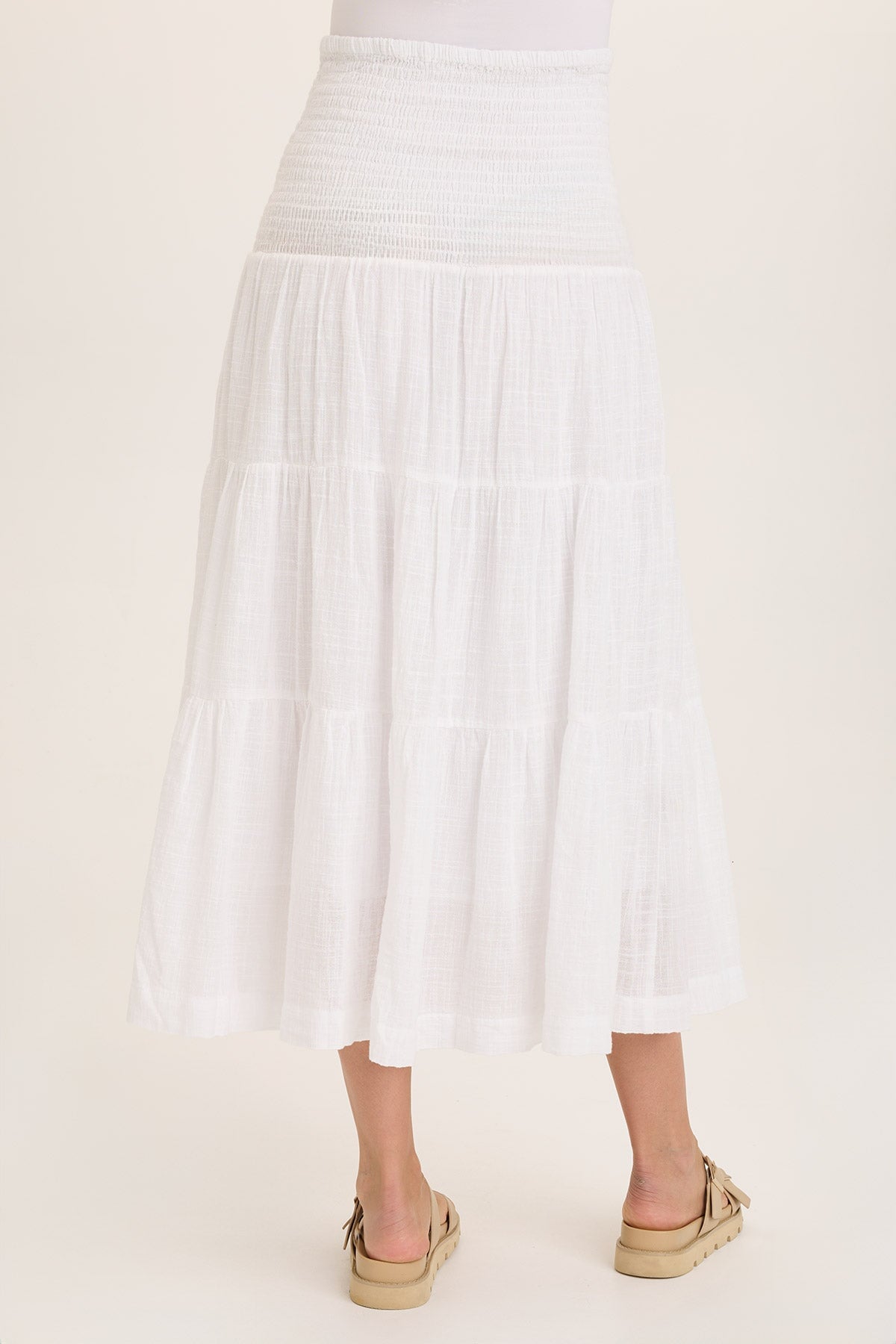 Wearables Paigene Gauze Tiered Flowy Midi Skirt White - XCVI