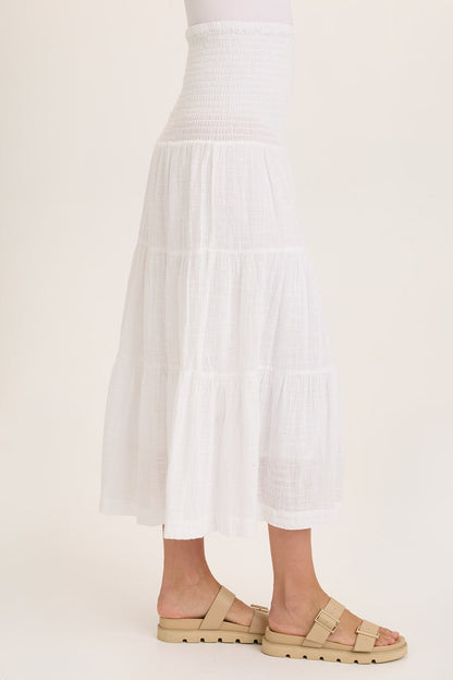 Wearables Paigene Gauze Tiered Flowy Midi Skirt White - XCVI